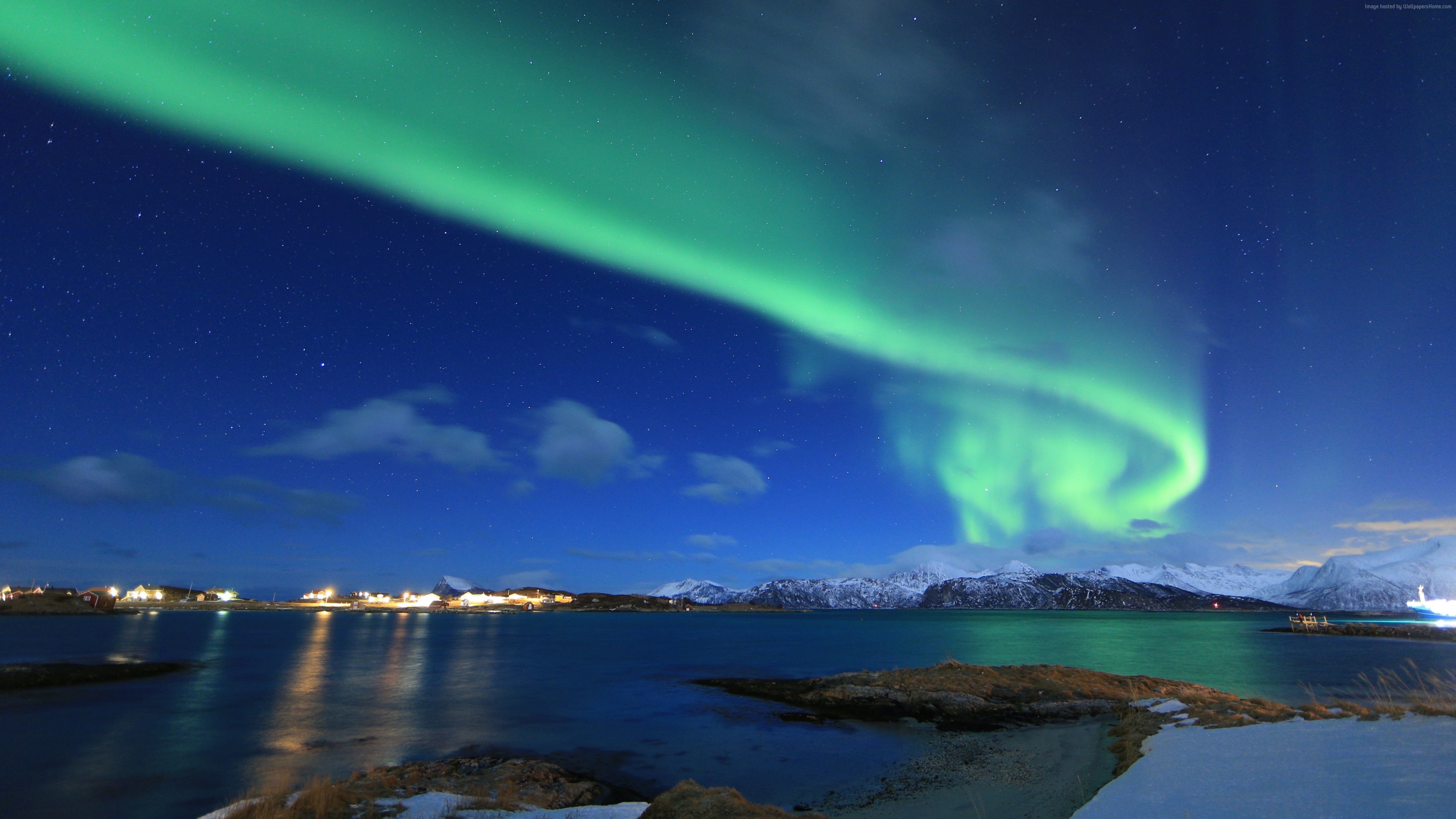 Wallpaper northern lights, Norway, lake, winter, 5k, Nature